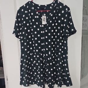 Torrid Dark Green and White Polka Dot Blouse